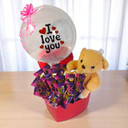 Joyful Gift Box with Chocolates, Teddy & Bubble balloon