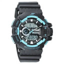 SF Quartz Analog Digital Black Dial PU Strap Watch for Men- Light Blue Color 77118PP05