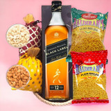 Snacks Namkeen Basket with JW Black Label Whiskey 1000ml