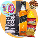 Bhaitika Gift Tray of Mala Set, Black Label, Dry Nuts and Tshirt (Steel Tray)