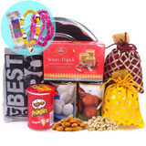 Bhaitika Gifts Tray - Sweets, Dry Nuts, Mala Set & T-shirt