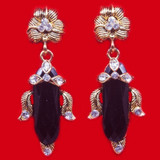 Long Drop Black Stone Stud Earring