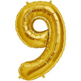 Foil Balloon Number "9" - Bright Golden