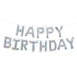 Happy Birthday Silver Foil Balloon Banner - 13 pcs (17'')