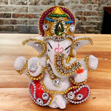 Fruit Round Basket with Ganesh Statue and Silver Coin (10g)