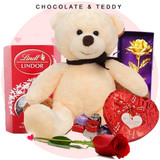 Cream Teddy Bear with Chocolates & 24k Gold Rose (Free Rose) Cream Teddy Bear with Chocolates & 24k Gold Rose (Free Rose)