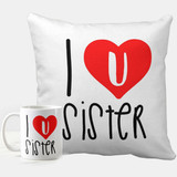 "I Love U Sister" Printed Cushion & Mug
