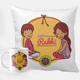 "Happy Rakhi" Printed Cushion & Mug