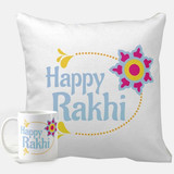 ''Happy Rakhi'' Printed Cushion & Mug Gift