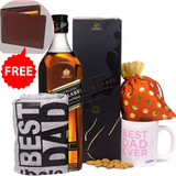 Best Dad Ever Hamper - Tshirt, Mug With JW Black Label Whisky 750ml, Dry Nuts (Free Wallet)