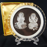 Silver Embossed Ganesh Ji, Laxmi Ji Round Frame (Table Top)