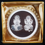 Silver Embossed Ganesh Ji, Laxmi Ji Round Frame (Table Top)