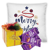 "Merry Christmas" Printed Cushion With Chocolates