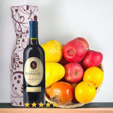 Assorted Fruits Basket, Sweet Red Wine Wth Wine Bag & Custom Tag