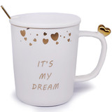 ''It's My Dream'' Printed White Ceramic Mug With Lid & Spoon