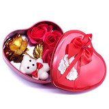 Red Heart Tin Box With Teddy & Roses Inside