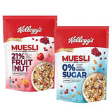 Kellogg's Twin-Muesli 0% Added Sugar + 21% Fruit & Nut Breakfast Pack 500g each