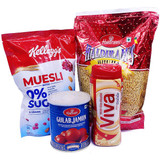 Gulab Jamun With Viva, Kellogg's Muesli, & Bhujia