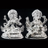 Solid Pure Silver Idol of Lord Ganesh Ji and Goddess Laxmi