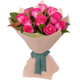 One Dozen Pink Roses Bunch