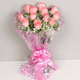 One Dozen Pink Roses Bunch