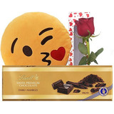 Kiss Emoji Cushion with Lindt Premium Dark Chocolate 300g (Free Rose Box)