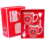 ''Love'' Printed Red Ceramic Couple Mug With Spoon (01)