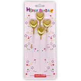 Heart Shaped Golden Cake Candle - 4 Pcs