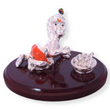 Laddoo Bal Gopal Krishna Statue (Wooden Base)