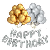 Birthday Party Decoration - Birthday Banner, Metallic Gold, Silver Balloons (Set of 21)