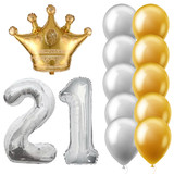 21 Birthday Decoration - Number 21 Foil Balloon, Crown Foil And Latex Balloons