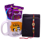 Chocolate, Wallet, Rakhi Thread And Printed Mug Combo Chocolate, Wallet, Rakhi Thread And Printed Mug Combo