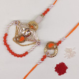 Elegant Kundan Design Bhaiya Bhabhi Set - Orange