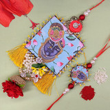 Krishna Print Colourful Bhaiya Bhabhi Rakhi Set