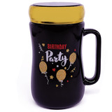 'BIRTHDAY PARTY' Printed Black Ceramic Coffee Mug with Lid