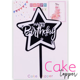 'Happy Birthday' Star Design Black Cake Topper
