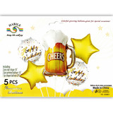 5pcs/Set Happy Birthday Beer Cheers Foil Balloon