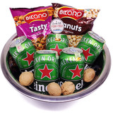 Namkeen And Heineken Beer Hamper In Stainless Steel Bowl