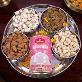 Mixed Dry Nuts & Rasgulla Decorated Steel Tray