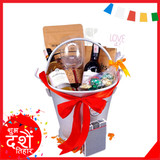 Celebrations Mini 2 Wines with Glass, Nuts, Chocolates Bucket Hamper Celebrations Mini 2 Wines with Glass, Nuts, Chocolates Bucket Hamper