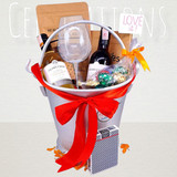Celebrations Mini 2 Wines with Glass, Nuts, Chocolates Bucket Hamper