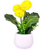 Bright Yellow Artificial Hydrangea Flowers in a Ceramic Vase