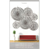 6 Pcs/Set Metallic Silver Paper Fan Party Decorations