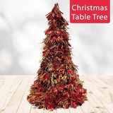 Tinsel Tree Cone Christmas Table Top 10" - Red & Golden