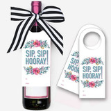 'Sip Sip Hooray' Printed Personalized Name Wine Tag