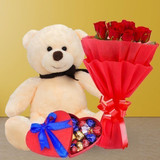 Rose Bouquet with Teddy and Gourmet chocolate
