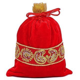 Red Makhmali Embroidery Design Pouch