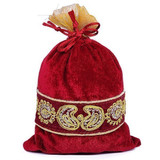 Traditional Embroidered Makhmali Pouch - Mahogany Red