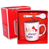 'Mrs Always Right' Printed Ceramic Mug with Spoon