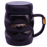 'Enjoy Life' Printed Black Ceramic Coffee Mug with Lid